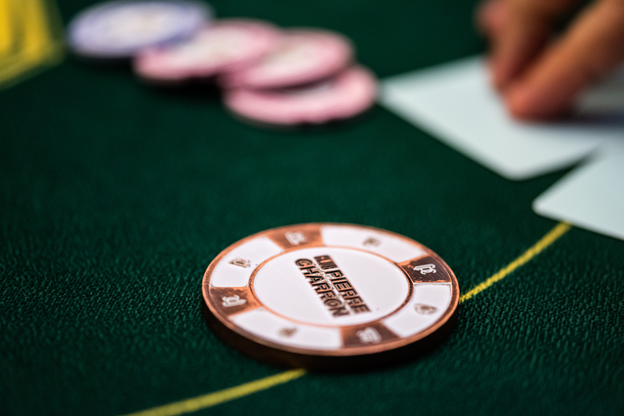 Dealer Button on a Poker Table of Club Pierre charron
